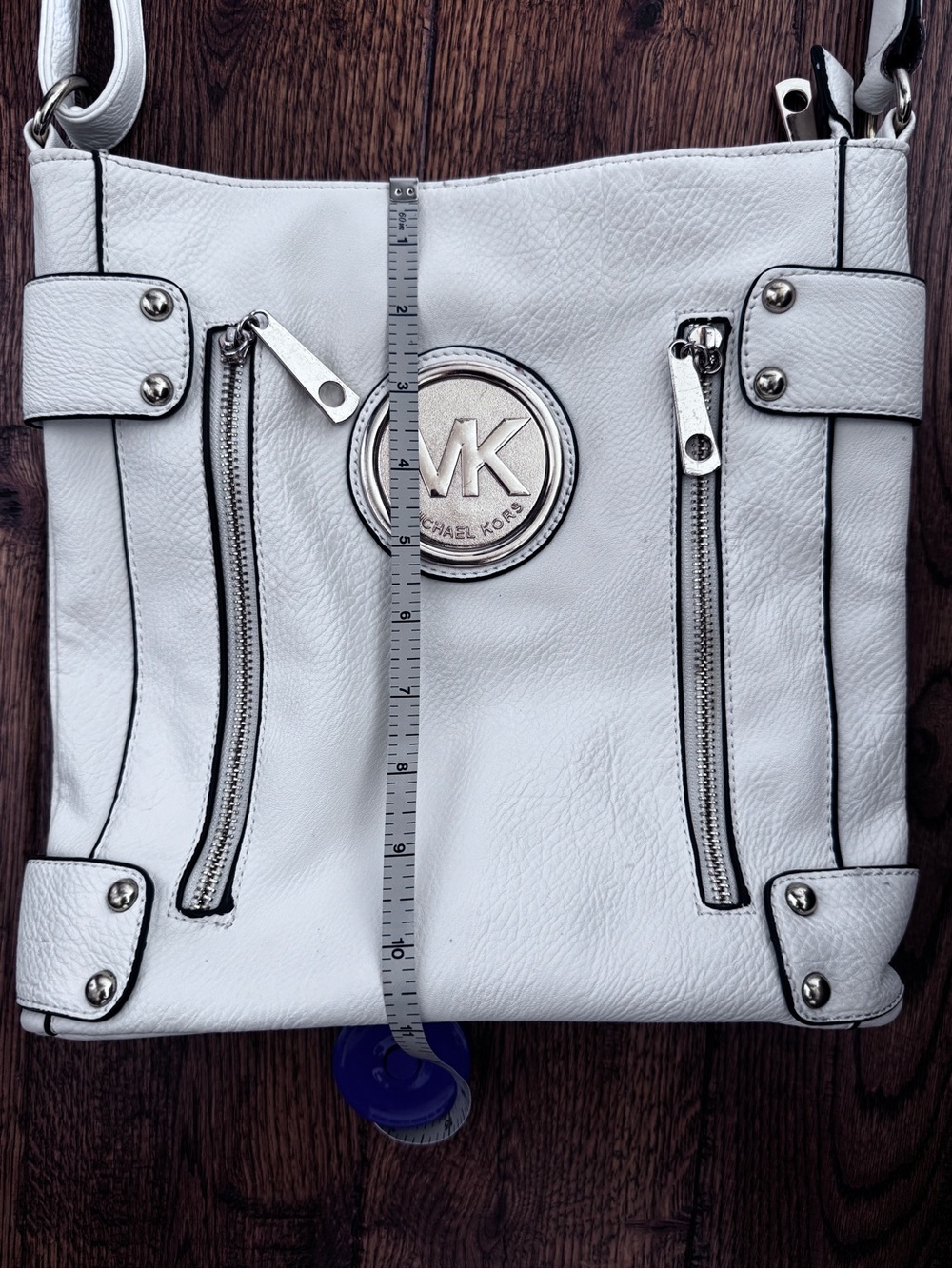 Michael Kors White Leather Crossbody with Silver-Tone Logo